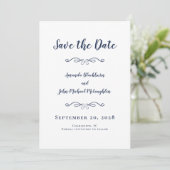 Delicate Script Romantic CalligraphyElegant Blue Save The Date (Staand voorkant)