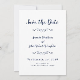 Delicate Script Romantic CalligraphyElegant Blue Save The Date