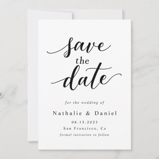 Delicate Script Zwart-wit QR Code Wedding Save The Date (Voorkant)