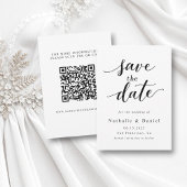 Delicate Script Zwart-wit QR Code Wedding Save The Date