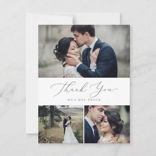 Delicate Silver Calligraphy 3 Photo Collage Bedankkaart (Voorkant)