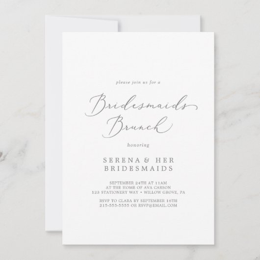 Delicate Silver Calligraphy Bridesmaids Brunch Kaart (Voorkant)