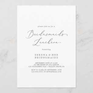 Delicate Silver Calligraphy Bridesmaids Luncheon Kaart