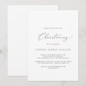 Delicate Silver Calligraphy Christening Kaart (Voorkant / Achterkant)