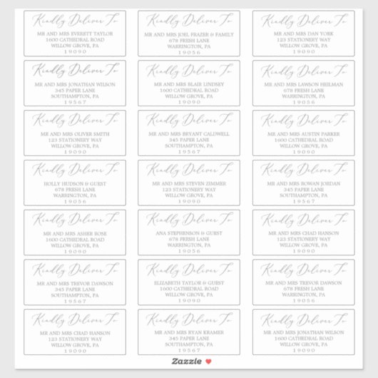 Delicate Silver Calligraphy Guest Adresetiketten Sticker (Vel)