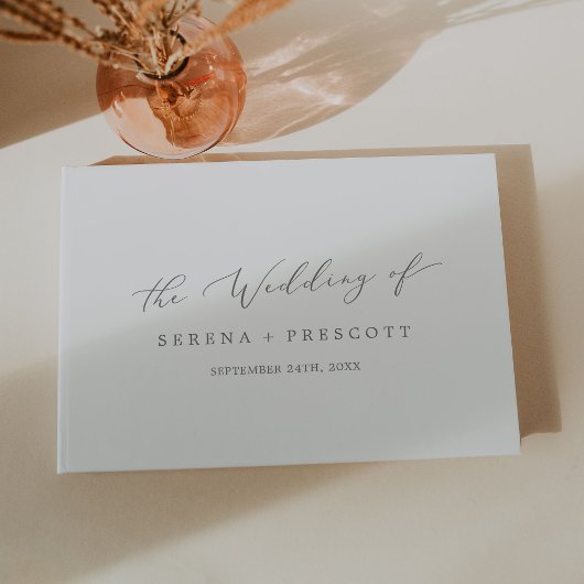 Delicate Silver Calligraphy Monogram Back Wedding Gastenboek