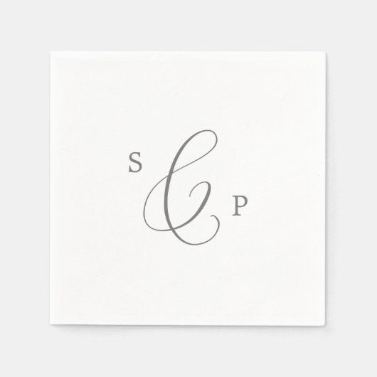 Delicate Silver Calligraphy Monogram Wedding Servet (Voorkant)