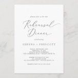 Delicate Silver Calligraphy Rehearsal Dinner Kaart<br><div class="desc">Deze delicate,  zilveren kalligrafie-repetitie voor het diner is perfect voor een moderne trouwrepetitie. Het romantische minimalistische ontwerp is voorzien van een mooie en elegante zilvergrijze typografie op een witte achtergrond met een schone en eenvoudige look.</div>