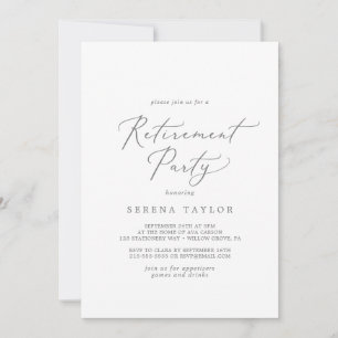 Delicate Silver Calligraphy Retirement Party Kaart