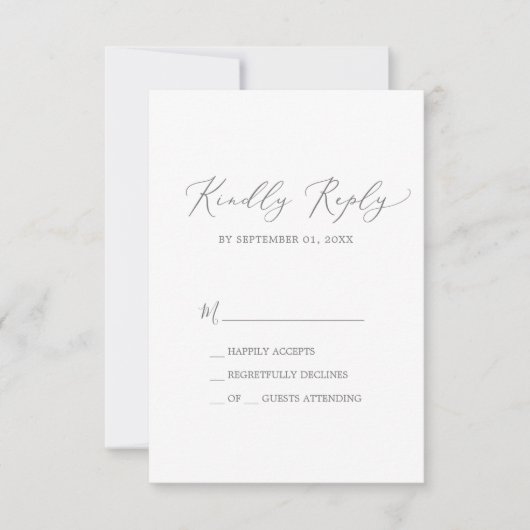 Delicate Silver Calligraphy Simple RSVP Card (Voorkant)