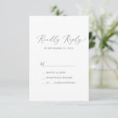 Delicate Silver Calligraphy Simple RSVP Card (Staand voorkant)