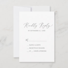 Delicate Silver Calligraphy Simple RSVP Card Kaartje