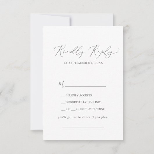 Delicate Silver Calligraphy Song Request RSVP Card Kaartje (Voorkant)