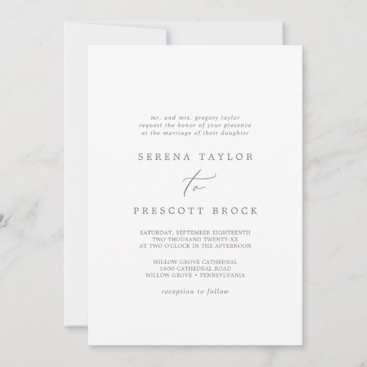 Delicate Silver Calligraphy Traditional Wedding Kaart (Voorkant)