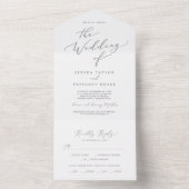 Delicate Silver Calligraphy Wedding All In One Uitnodiging (Binnen)