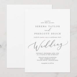 Delicate Silver Calligraphy Wedding Kaart