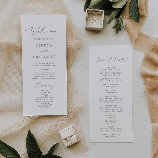 Delicate Silver Calligraphy Wedding Programme Programmakaart