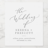 Delicate Silver Calligraphy Wedding Wijn Etiket (Enkel label)