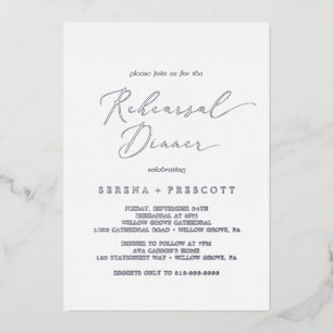 Delicate Silver Foil Calligraphy Rehearsal Dinner Folie Uitnodiging