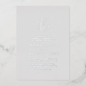 Delicate Silver Foil Grey Formal Monogram Weddensc Folie Uitnodiging (Voorkant)