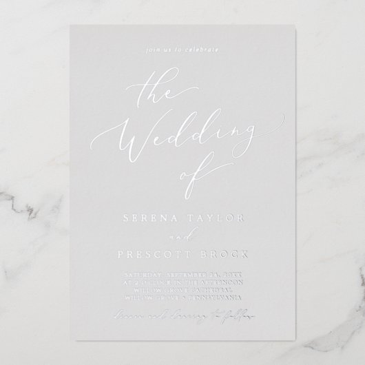 Delicate Silver Foil | Grijs de bruiloft van Folie Uitnodiging (Voorkant)