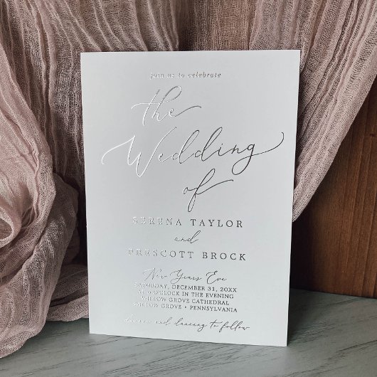 Delicate Silver Foil nieuwe jaren Eve Details Wedd Folie Uitnodiging