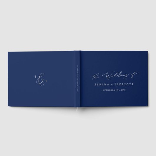 Delicate Silver Gray en Navy Monogram Weddenschap Gastenboek (Volledig)