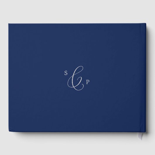 Delicate Silver Gray en Navy Monogram Weddenschap Gastenboek (Achterkant)