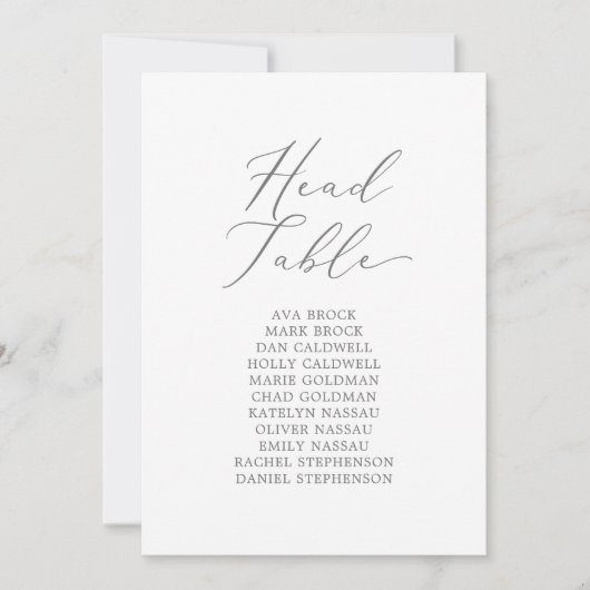 Delicate Silver Head Table Seating Chart Kaart (Voorkant)