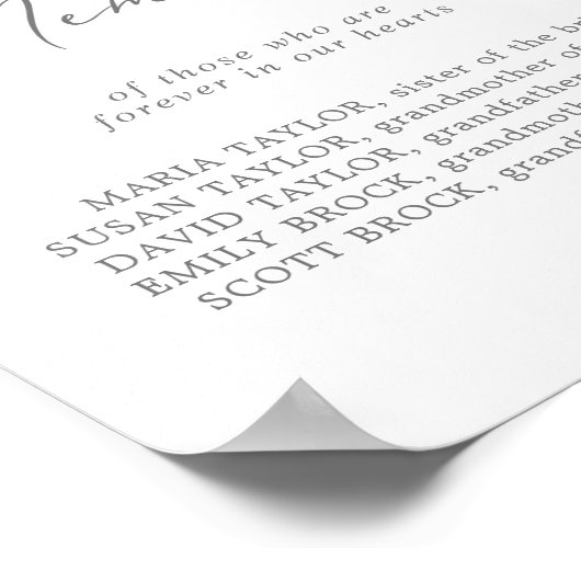 Delicate Silver Loving Memory Wedding Memorial Poster (Hoek)