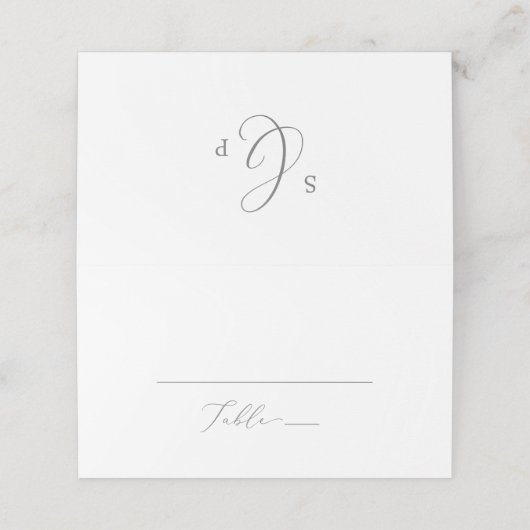 Delicate Silver Monogram Folded Wedding Plaatskaartje (Buitenkant ongevouwen)