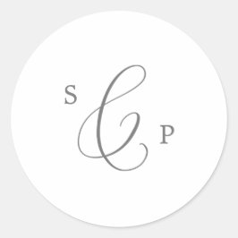 Delicate Silver Monogram Wedding Envelope-zegels Ronde Sticker