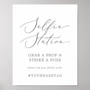 Delicate Silver Selfie-station Wedding Hashtag Poster