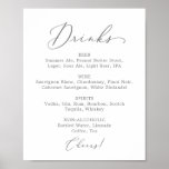 Delicate Silver Wedding Drink Menu Sign Poster<br><div class="desc">This delicate silver wedding drink menu sign is perfect for a modern wedding. The romantic minimalist design features lovely and elegant silver gray typography on a white background with a clean and simple look.</div>