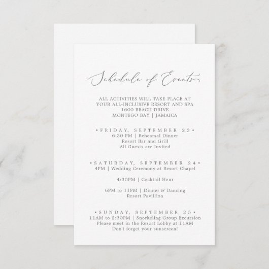 Delicate Silver Wedding Weekend Planning van Gebeu Informatiekaartje (Voorkant / Achterkant)