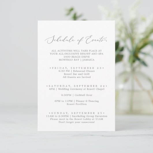 Delicate Silver Wedding Weekend Planning van Gebeu Informatiekaartje (Staand voorkant)