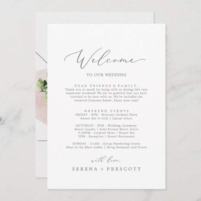 Delicate Silver Welcome Letter Itinerary & Map (Voorkant / Achterkant)