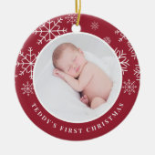 Delicate sneeuw | Eerste kerstfoto baby's Keramisch Ornament (Voorkant)