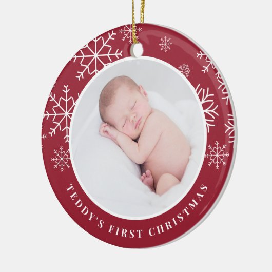 Delicate sneeuw | Eerste kerstfoto baby's Keramisch Ornament (Links)