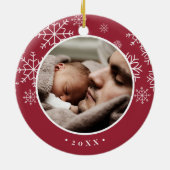 Delicate sneeuw | Eerste kerstfoto baby's Keramisch Ornament (Achterkant)