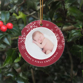 Delicate sneeuw | Eerste kerstfoto baby's Keramisch Ornament