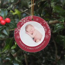 Delicate sneeuw | Eerste kerstfoto baby's Keramisch Ornament