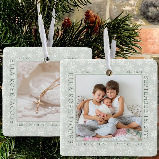 Delicate Snowflake Photo Lijst Baby Birth Stats Keramisch Ornament