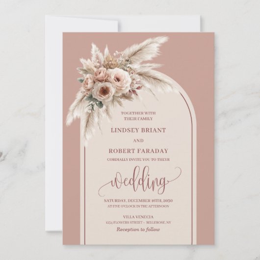 Delicate Soft Dusty Pink Pampas Arch Wedding Kaart (Voorkant)