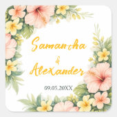 Delicate Soft Floral Romantic Blush Hibiscus Vierkante Sticker (Voorkant)