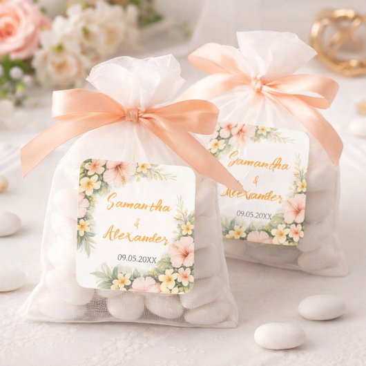 Delicate Soft Floral Romantic Blush Hibiscus Vierkante Sticker