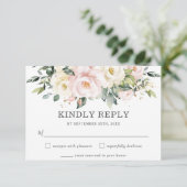 Delicate Soft Ivory Blush Bloemen Huwelijk RSVP Ka (Staand voorkant)