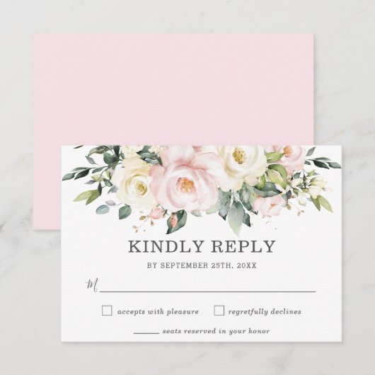 Delicate Soft Ivory Blush Bloemen Huwelijk RSVP Ka (Voorkant / Achterkant)