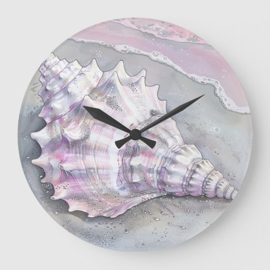 Delicate Soft Pastel Lilac Seashell Grote Klok (Voorkant)