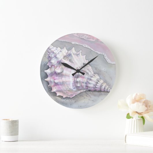 Delicate Soft Pastel Lilac Seashell Grote Klok (Huis)
